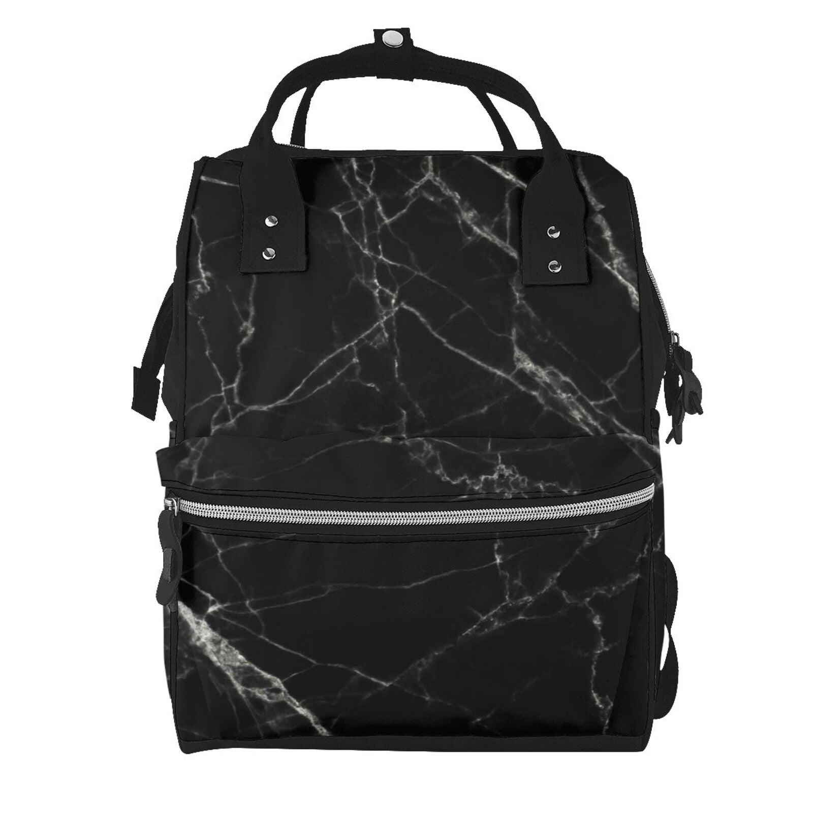Ratiio Black Marble Texture Abstract Mummy Backpack - Waterproof Twill Canvas, Large Capacity Diaper Bag with Multiple Pockets and Adjustable Straps