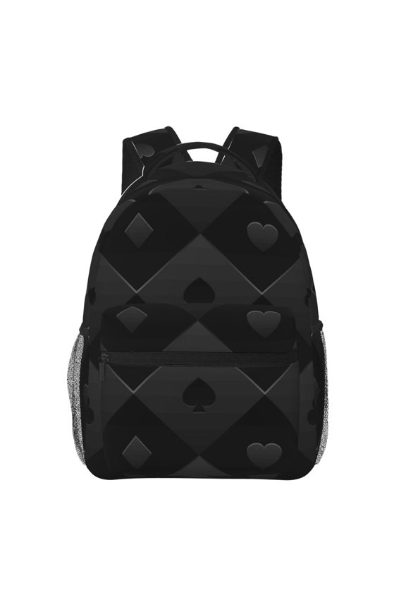 Black Poker Print Eco-Friendly Casual Backpack, Water-Resistant Polyester Canvas Daypack with Smooth Zippers, Comfortable & Durable Travel Bag with Laptop Compartment