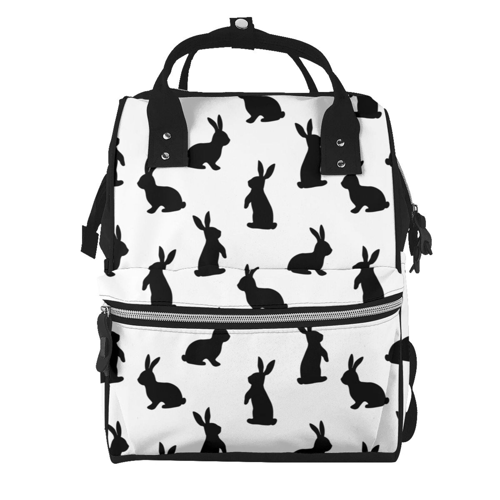 Ratiio Black Rabbit Mummy Backpack - Waterproof Twill Canvas, Large Capacity Diaper Bag with Multiple Pockets and Adjustable Straps