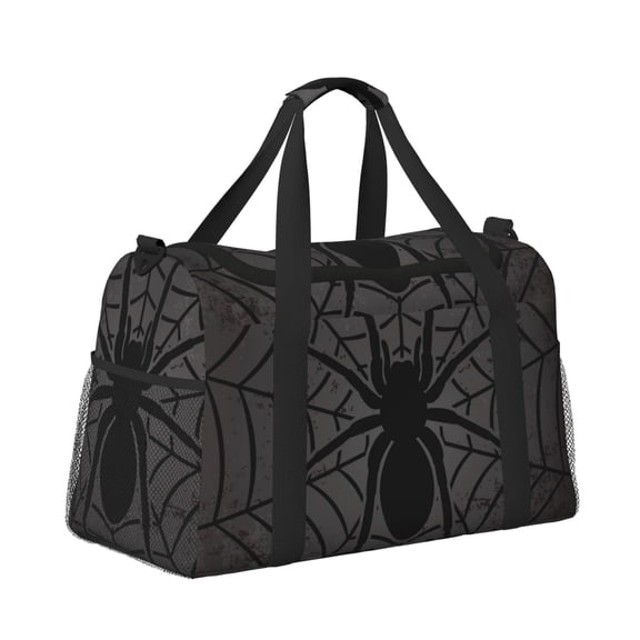 Ratiio Black Spider On Web 1 Pattern Hand Travel Bag, Weekender Carry On for Women Men, Sports Gym Bag, Workout Duffel Bag, Overnight Shoulder Bag fit 15.6 Inch Laptop