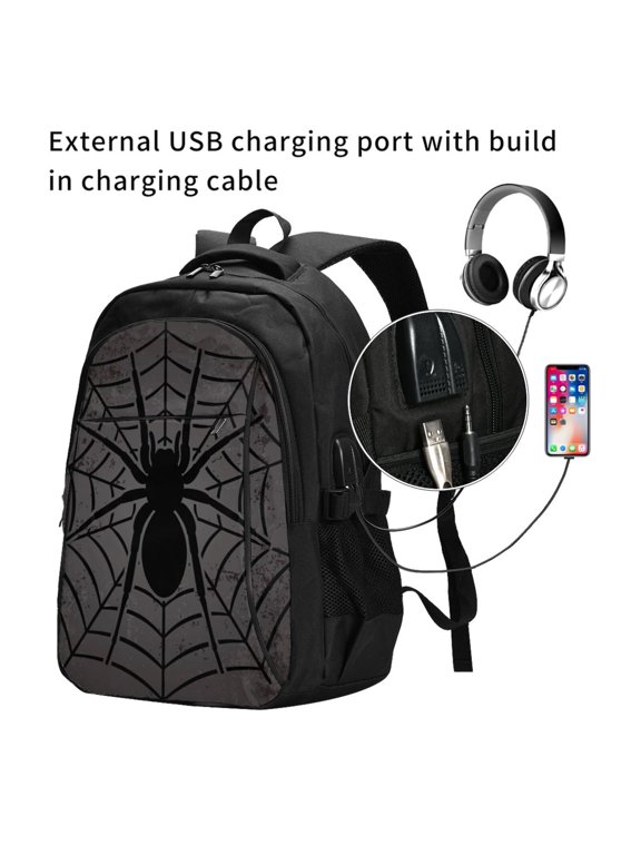 Black Spider On Web 1 Print Travel Laptop Backpack,Slim Sturdy Laptops Backpack with USB Charging Port, Water Resistant College School Computer Bag