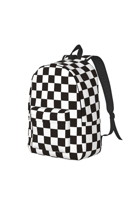 Black and White Checkerboard Print Canvas Backpack for Women & Men Retro Aesthetic Rucksack Basic Backpack for High School/College Students Travel Laptop Bag