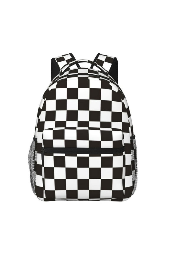 Black and White Checkerboard Print Eco-Friendly Casual Backpack, Water-Resistant Polyester Canvas Daypack with Smooth Zippers, Comfortable & Durable Travel Bag with Laptop Compartment