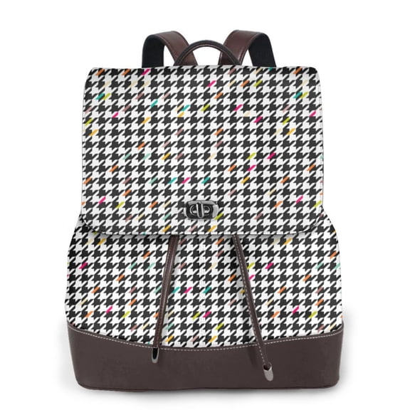 Ratiio Black And White Houndstooth Pattern Womens Backpack Purse Leather Backpack Purse for Women Travel Fashion Backpack Designer Ladies Shoulder Bags