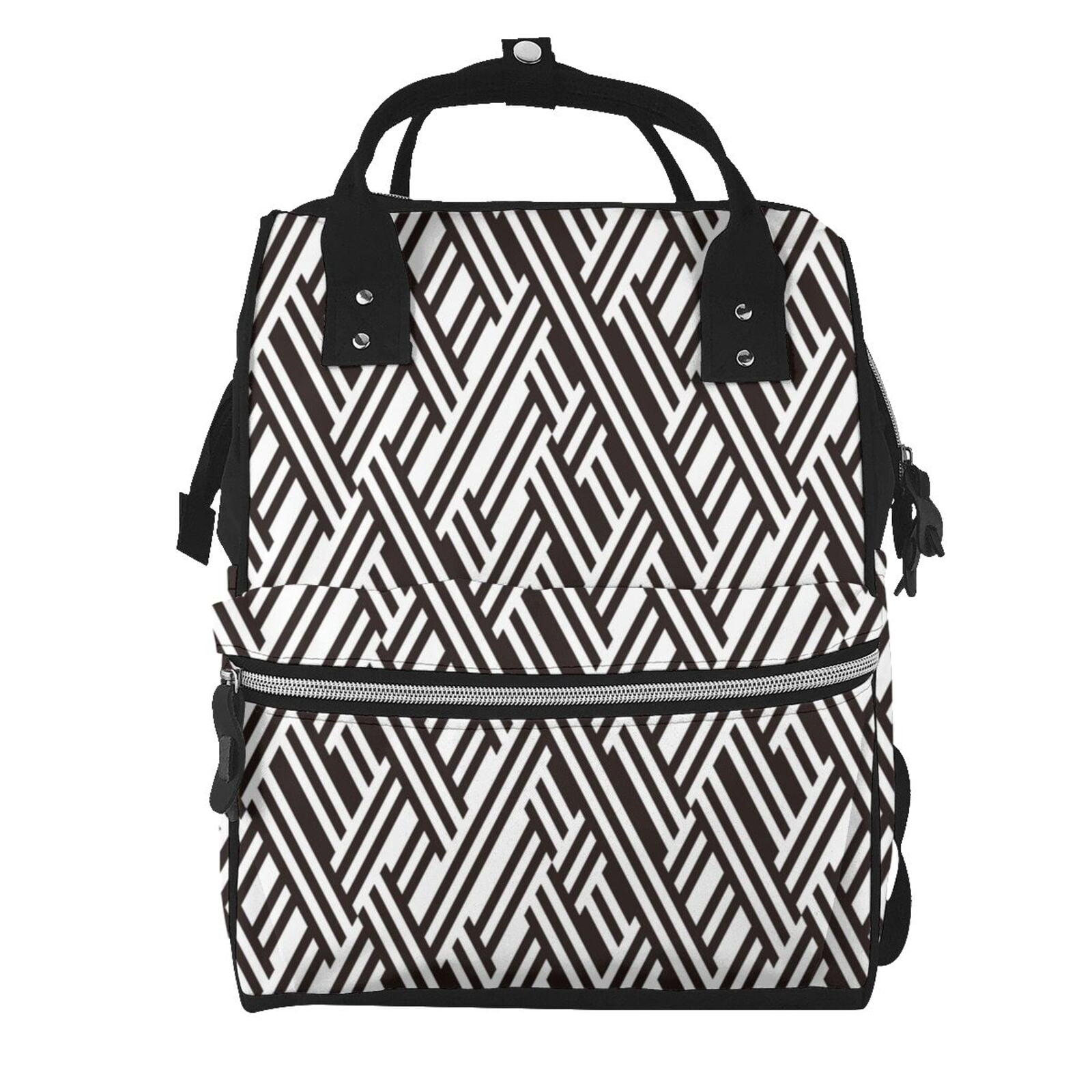 Ratiio Black White Stripes Mummy Backpack - Waterproof Twill Canvas, Large Capacity Diaper Bag with Multiple Pockets and Adjustable Straps