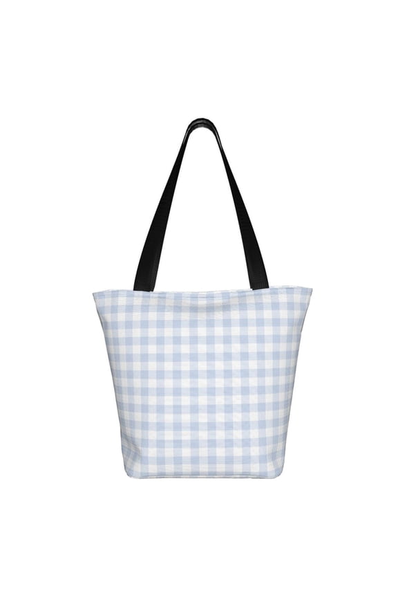 Blue Checkboard Print Shoulder Bag for Women, Polyester Crossbody Purse Lightweight Handbag for Daily Travel and Casual Use
