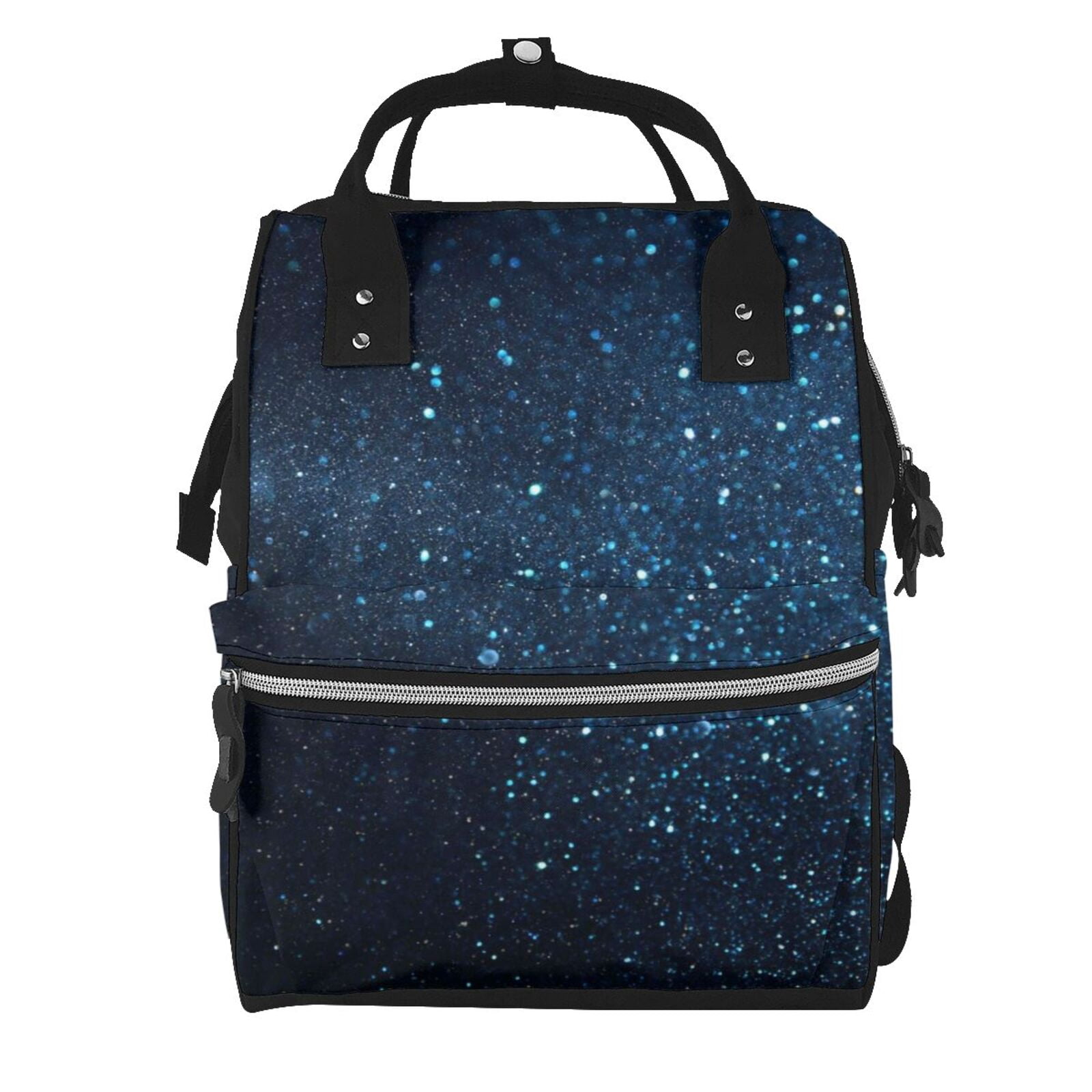 Ratiio Blue Glitter Retro Mummy Backpack - Waterproof Twill Canvas, Large Capacity Diaper Bag with Multiple Pockets and Adjustable Straps