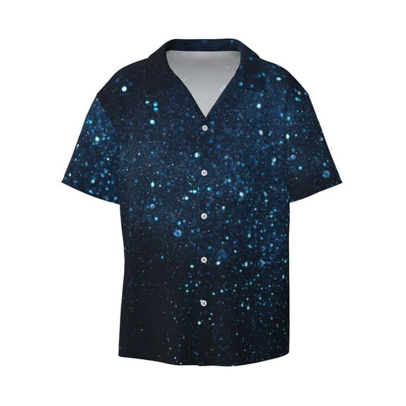 Ratiio Blue Glitter Retro Print Mens Casual Short Sleeve Shirts Button Down Textured Shirts Summer Beach Shirt with Pocket Men's Casual Short-sleeved Shirt