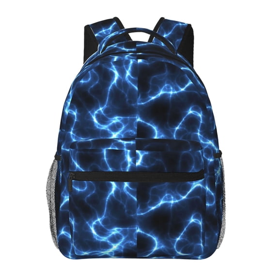 Ratiio Blue Lightning Print Eco-Friendly Casual Backpack, Water-Resistant Polyester Canvas Daypack with Smooth Zippers, Comfortable & Durable Travel Bag with Laptop Compartment