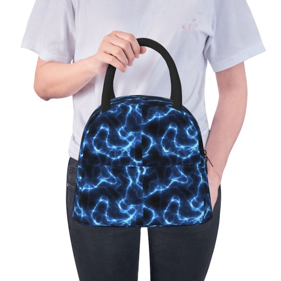 Ratiio Blue Lightning Print Insulated Lunch Bag Women Reusable Lunch Box with Pocket for Work Picnic Travel