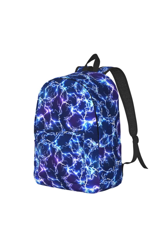 Blue Lightning1 Print Canvas Backpack for Women & Men Retro Aesthetic Rucksack Basic Backpack for High School/College Students Travel Laptop Bag