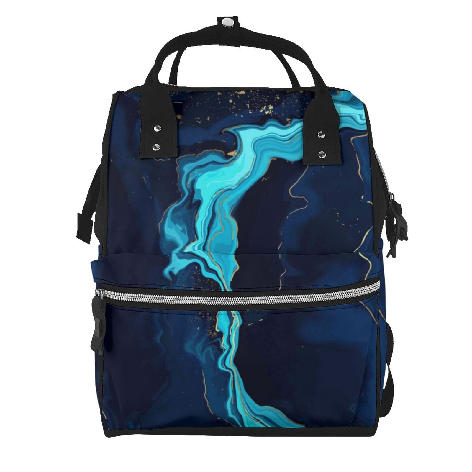 Ratiio Blue Marble And Gold Mummy Backpack - Waterproof Twill Canvas, Large Capacity Diaper Bag with Multiple Pockets and Adjustable Straps