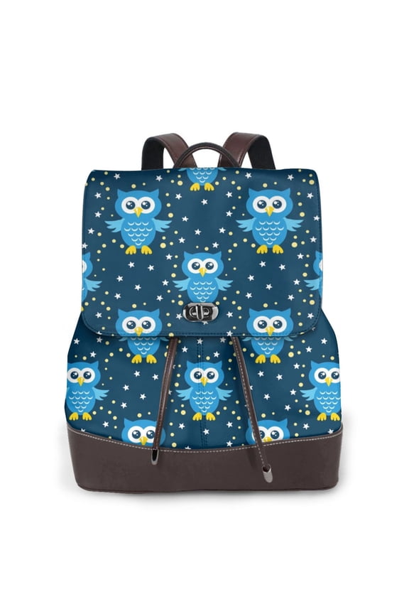 Blue Owl Pattern Womens Backpack Purse Leather Backpack Purse for Women Travel Fashion Backpack Designer Ladies Shoulder Bags