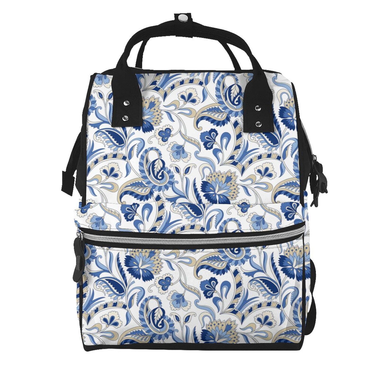 Ratiio Blue Paisley Mummy Backpack - Waterproof Twill Canvas, Large Capacity Diaper Bag with Multiple Pockets and Adjustable Straps