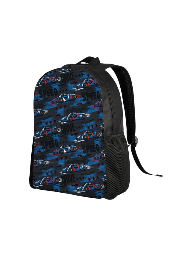 Blue Sports Car Print Backpack with Padded 15-inch Laptop Sleeve- Spacious and Durable Daypack for Work and Travel