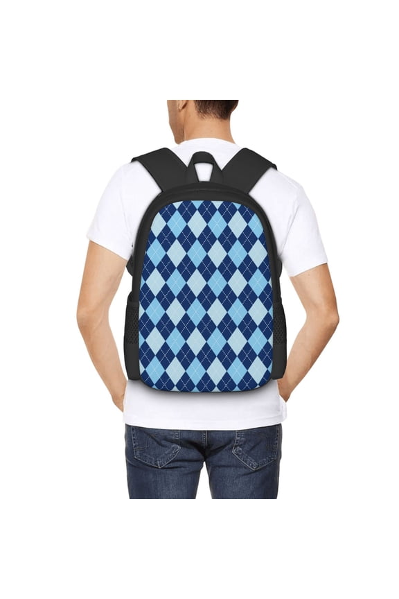 Blue Squares Backpack for Men and Women - Durable 600D Oxford Cloth -Large Capacity, Water-Resistant School, Travel, and Hiking Bag