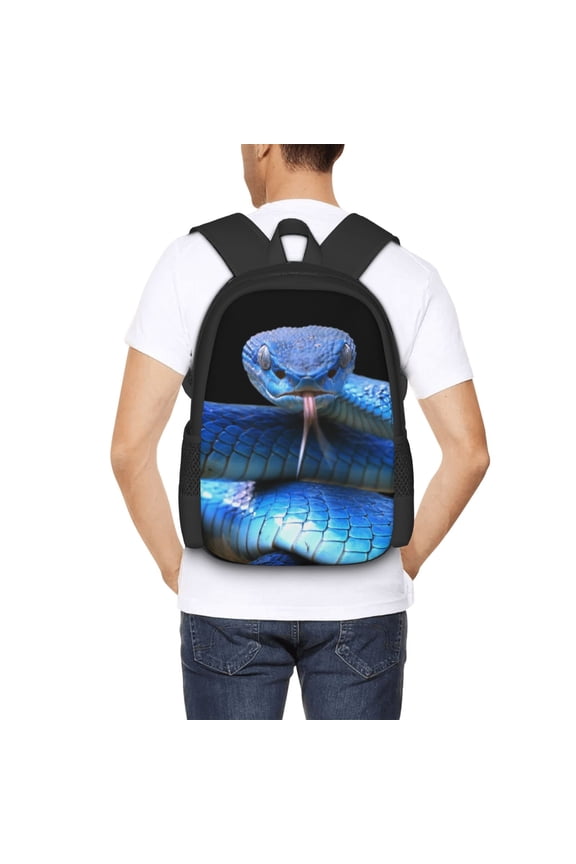Blue Viper Snake Backpack for Men and Women - Durable 600D Oxford Cloth -Large Capacity, Water-Resistant School, Travel, and Hiking Bag