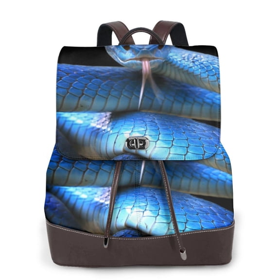 Ratiio Blue Viper Snake Pattern Womens Backpack Purse Leather Backpack Purse for Women Travel Fashion Backpack Designer Ladies Shoulder Bags