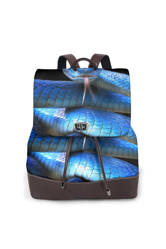 Blue Viper Snake Pattern Womens Backpack Purse Leather Backpack Purse for Women Travel Fashion Backpack Designer Ladies Shoulder Bags