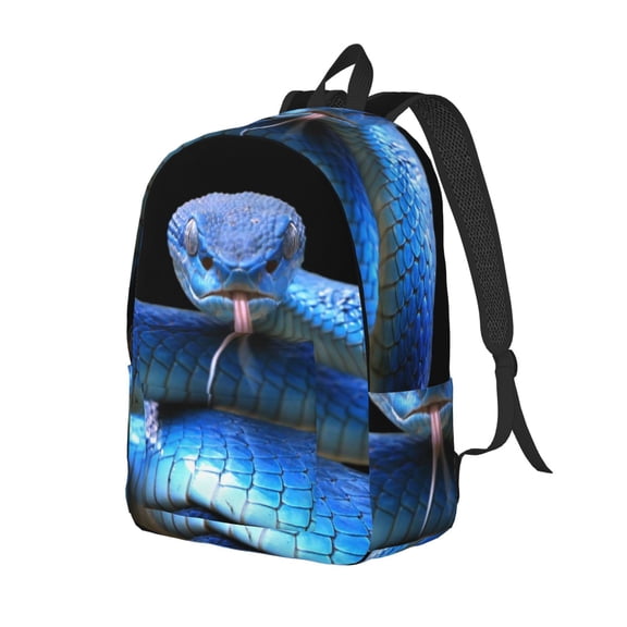 Ratiio Blue Viper Snake Print Canvas Backpack for Women & Men Retro Aesthetic Rucksack Basic Backpack for High School/College Students Travel Laptop Bag