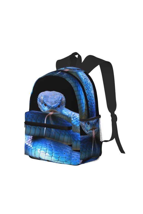 Blue Viper Snake Print Casual Backpack for Men and Women, Water Resistant Oxford Fabric School Bag Lightweight Travel Daypack