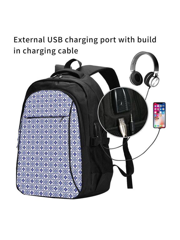 Blue And White Porcelain Chinaware Print Travel Laptop Backpack,Slim Sturdy Laptops Backpack with USB Charging Port, Water Resistant College School Computer Bag