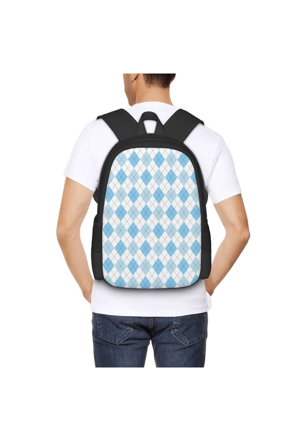 Blue and White Squares Backpack for Men and Women - Durable 600D Oxford Cloth -Large Capacity, Water-Resistant School, Travel, and Hiking Bag