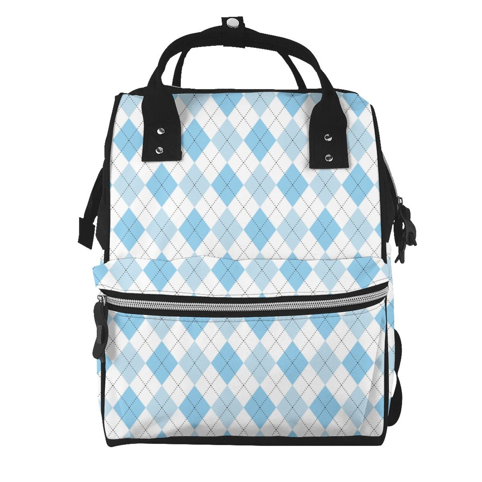 Ratiio Blue and White Squares Mummy Backpack - Waterproof Twill Canvas, Large Capacity Diaper Bag with Multiple Pockets and Adjustable Straps