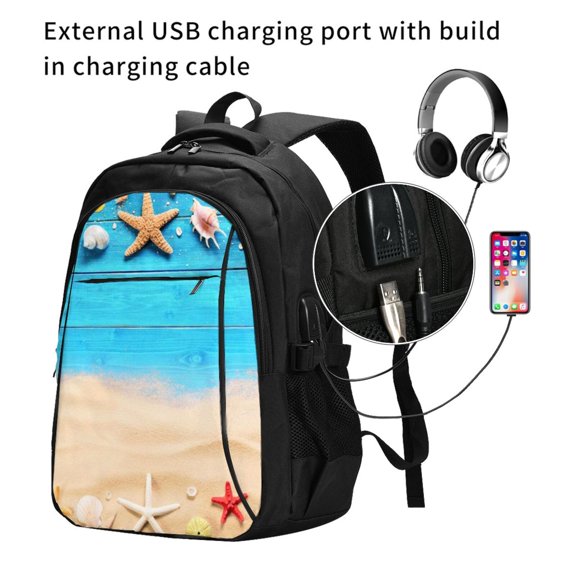 Ratiio Boards and Beach Print Travel Laptop Backpack,Slim Sturdy Laptops Backpack with USB Charging Port, Water Resistant College School Computer Bag