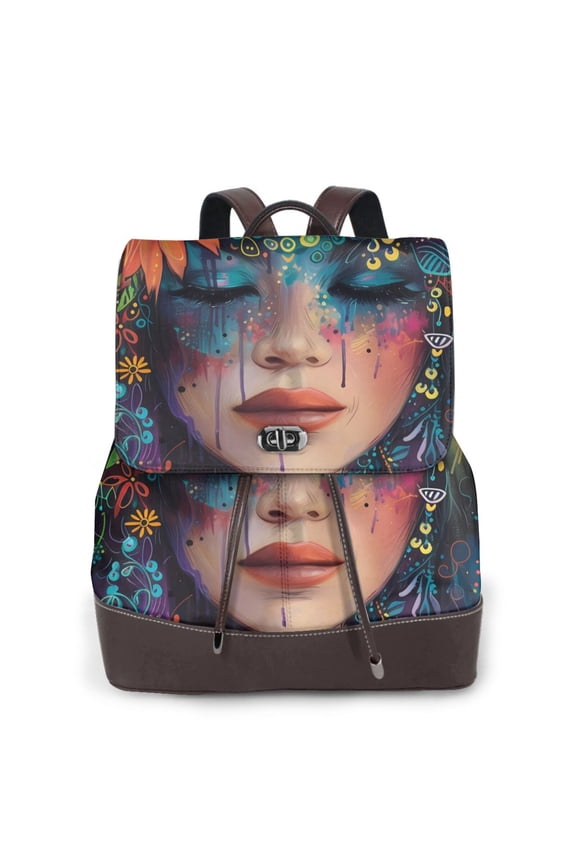 Bohemian Colorful Flower Woman Pattern Womens Backpack Purse Leather Backpack Purse for Women Travel Fashion Backpack Designer Ladies Shoulder Bags