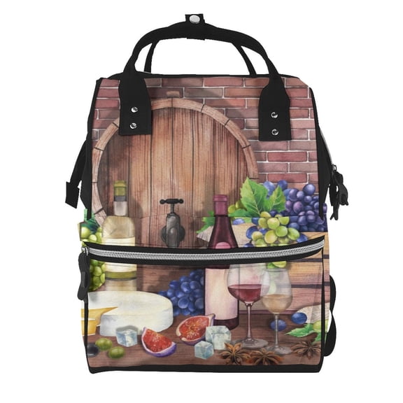 Ratiio Bottle Glass Red Wine Mummy Backpack - Waterproof Twill Canvas, Large Capacity Diaper Bag with Multiple Pockets and Adjustable Straps