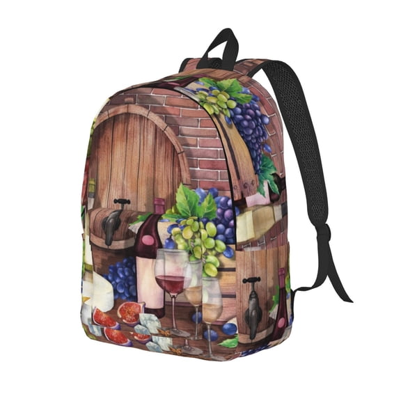 Ratiio Bottle Glass Red Wine Print Canvas Backpack for Women & Men Retro Aesthetic Rucksack Basic Backpack for High School/College Students Travel Laptop Bag