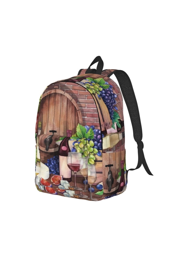 Bottle Glass Red Wine Print Canvas Backpack for Women & Men Retro Aesthetic Rucksack Basic Backpack for High School/College Students Travel Laptop Bag
