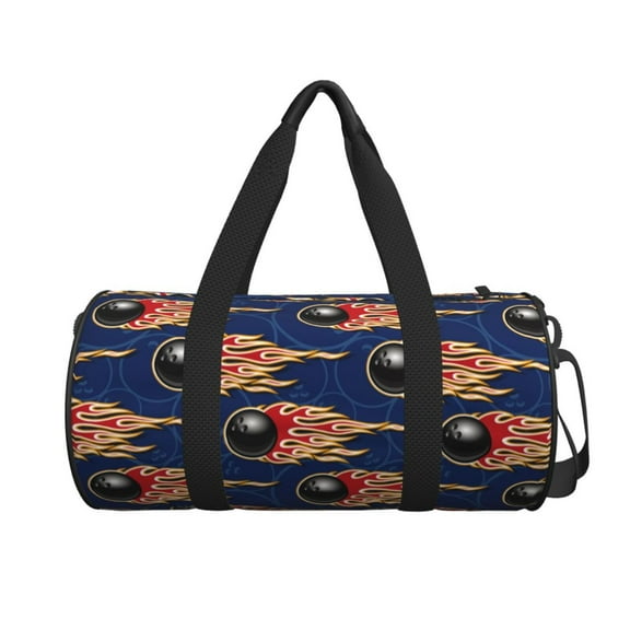 Ratiio Bowling Ball And Flame Pattern Foldable Sports Gym Bag with Wet Dry Pocket, Ultralight Travel Bag, Large Capacity Duffel Bag, Splash Proof Carry on Bag, Overnight Bag, Weekender Bag for Travel