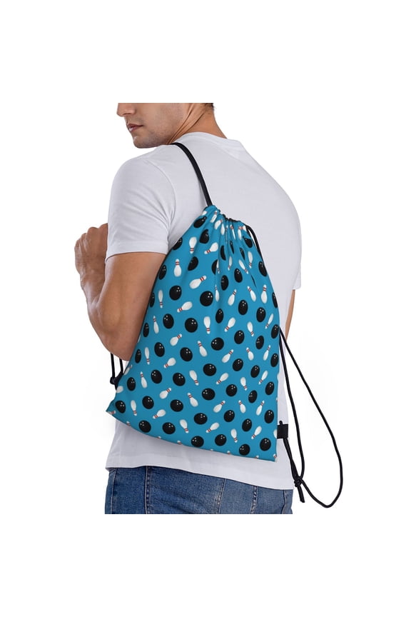 Bowling Balls Print Drawstring Backpack Bag Sport Gym Sackpack Heavy Duty String Backpack for Men Women