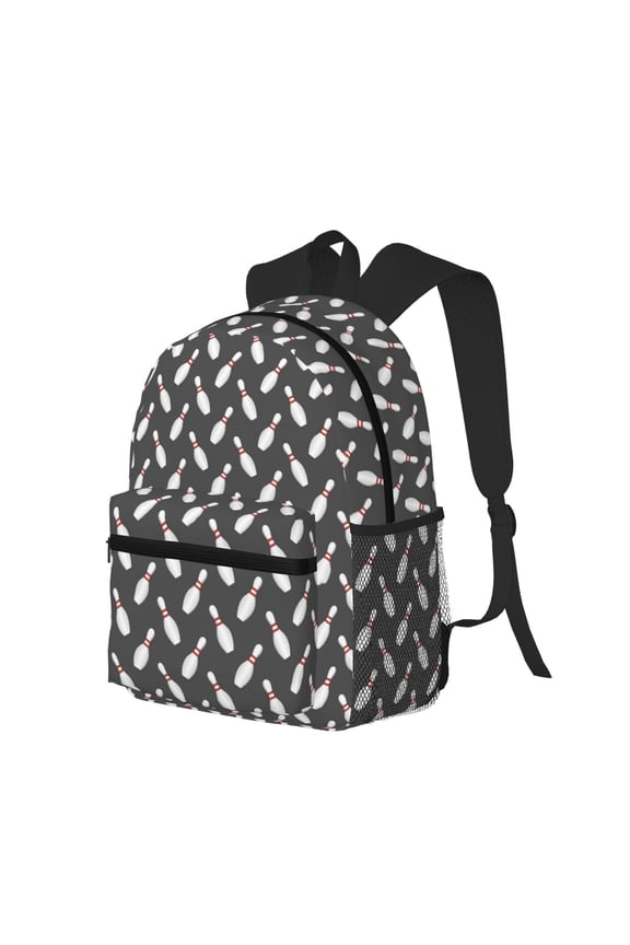 Bowling Pins Print Casual Backpack for Men and Women, Water Resistant Oxford Fabric School Bag Lightweight Travel Daypack