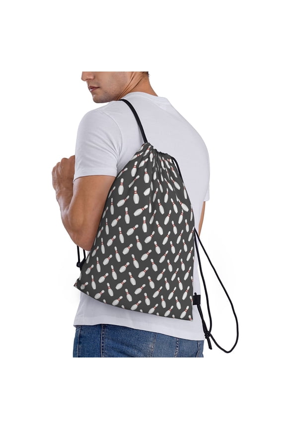 Bowling Pins Print Drawstring Backpack Bag Sport Gym Sackpack Heavy Duty String Backpack for Men Women