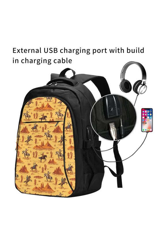 Brave Cowboys Print Travel Laptop Backpack,Slim Sturdy Laptops Backpack with USB Charging Port, Water Resistant College School Computer Bag