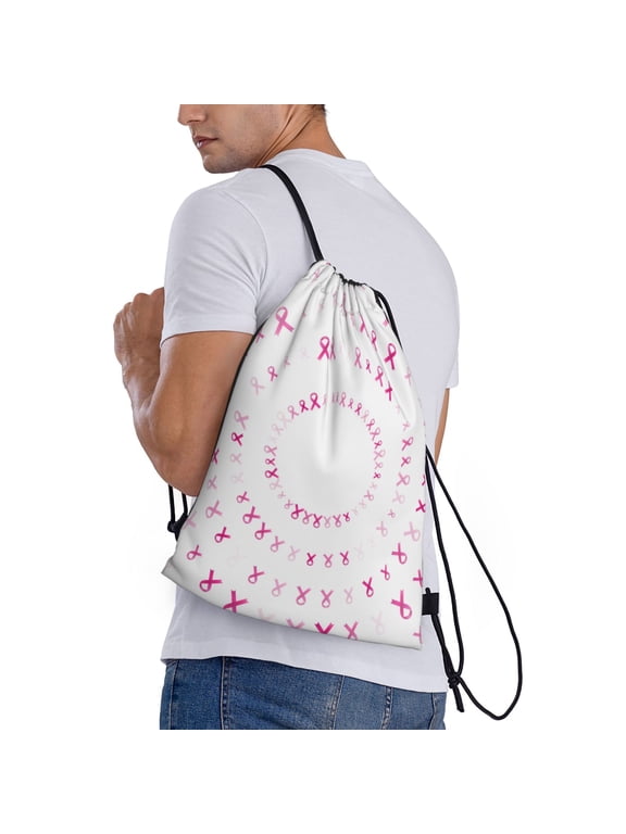 Breast Cancer Awareness (4) Print Drawstring Backpack Bag Sport Gym Sackpack Heavy Duty String Backpack for Men Women