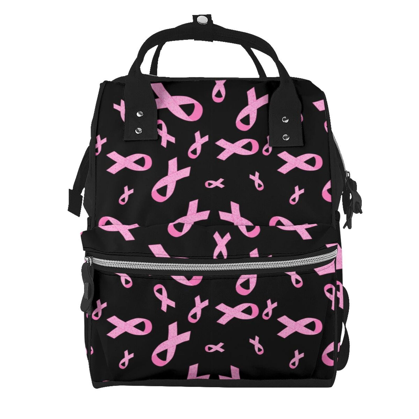 Ratiio Breast Cancer Awareness Mummy Backpack - Waterproof Twill Canvas, Large Capacity Diaper Bag with Multiple Pockets and Adjustable Straps