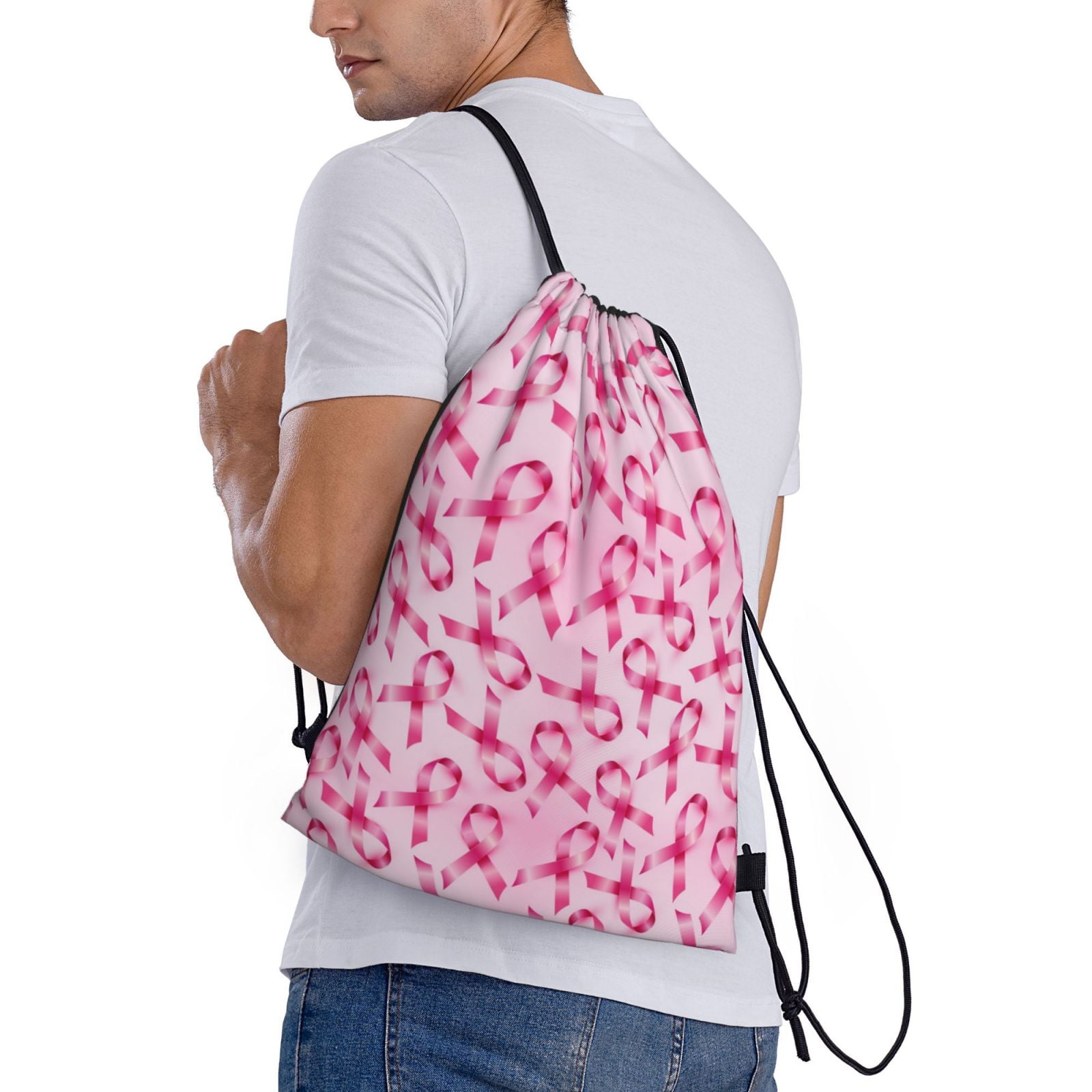 Ratiio Breast Cancer Ribbons Awareness Print Drawstring Backpack Bag ...