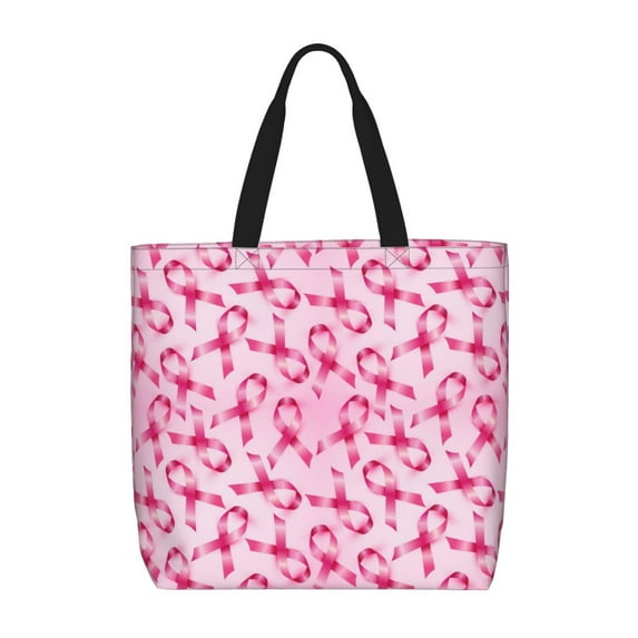 Ratiio Breast Cancer Ribbons Awareness Print Reusable Grocery Bag Shopping Bags with Zipper Shoulder Shopping Handle Bag Suitable for Outdoor Convenient Daily Bag