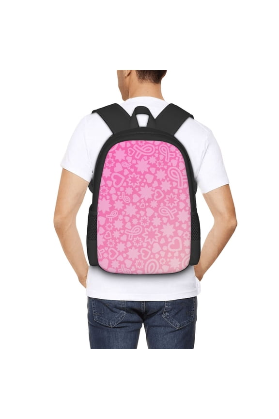 Breast CancerN Ribbons Awareness Backpack for Men and Women - Durable 600D Oxford Cloth -Large Capacity, Water-Resistant School, Travel, and Hiking Bag