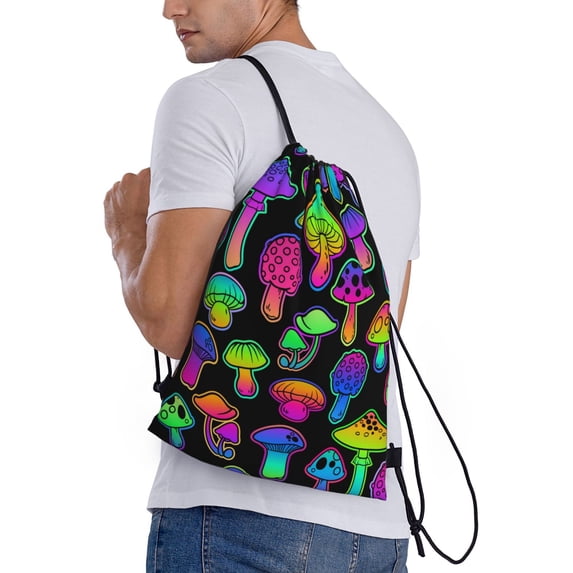 Ratiio Bright Mushrooms Print Drawstring Backpack Bag Sport Gym Sackpack Heavy Duty String Backpack for Men Women