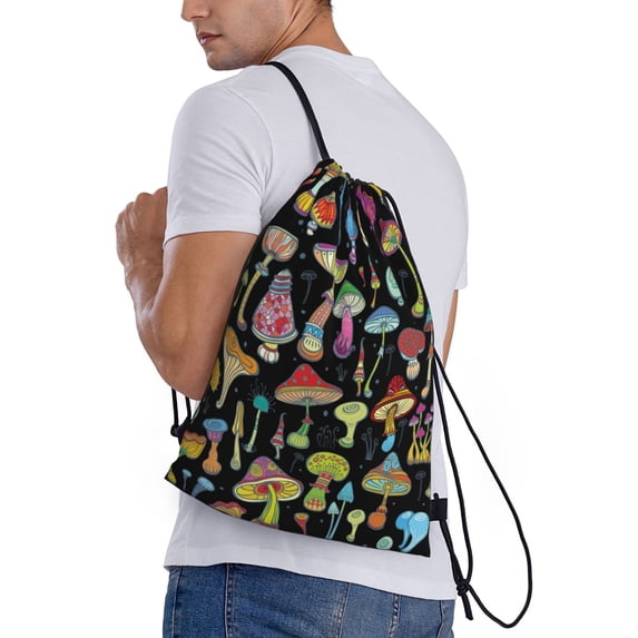Ratiio Bright Mushrooms Print Drawstring Backpack Bag Sport Gym Sackpack Heavy Duty String Backpack for Men Women