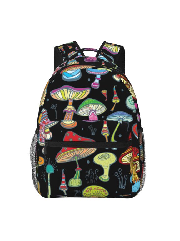 Bright Mushrooms Print Eco-Friendly Casual Backpack, Water-Resistant Polyester Canvas Daypack with Smooth Zippers, Comfortable & Durable Travel Bag with Laptop Compartment