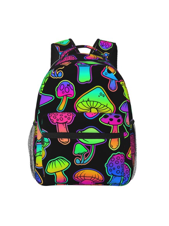 Bright Mushrooms Print Eco-Friendly Casual Backpack, Water-Resistant Polyester Canvas Daypack with Smooth Zippers, Comfortable & Durable Travel Bag with Laptop Compartment