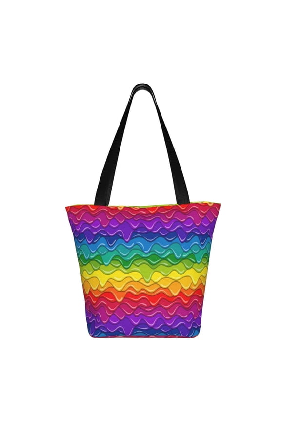 Bright Rainbow Print Shoulder Bag for Women, Polyester Crossbody Purse Lightweight Handbag for Daily Travel and Casual Use