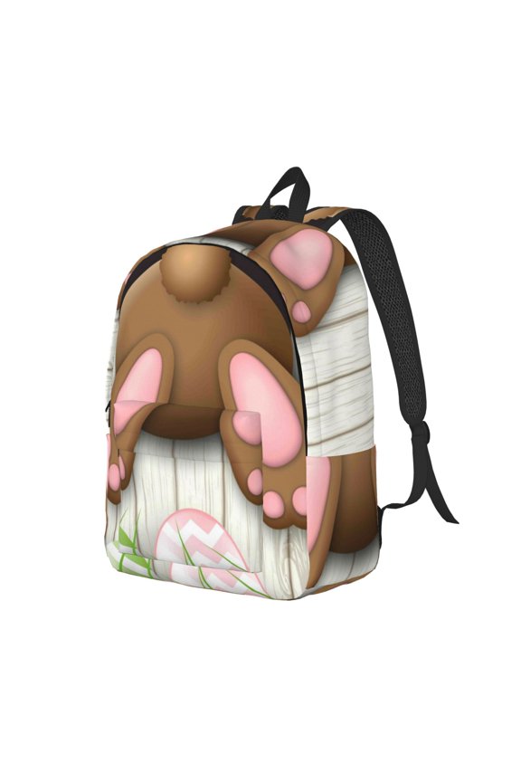 Brown Bunny Print Canvas Backpack for Women & Men Retro Aesthetic Rucksack Basic Backpack for High School/College Students Travel Laptop Bag