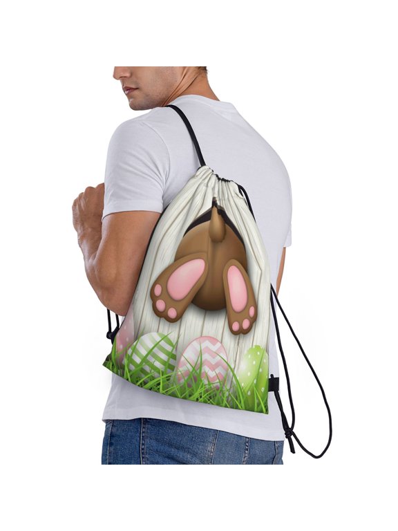 Brown Bunny Print Drawstring Backpack Bag Sport Gym Sackpack Heavy Duty String Backpack for Men Women